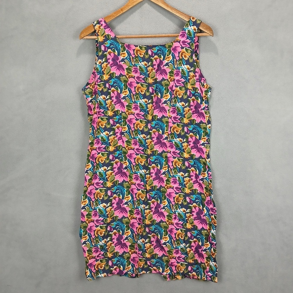 Erika Mini Dress Womens‎ Large Multicolor Floral Sleeveless Square Neck Back Zip